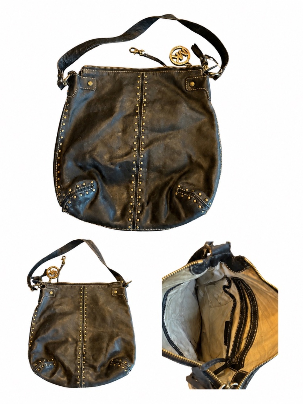 Michael Kors Astor Studded Black Leather Hobo Bag Garage Blowout